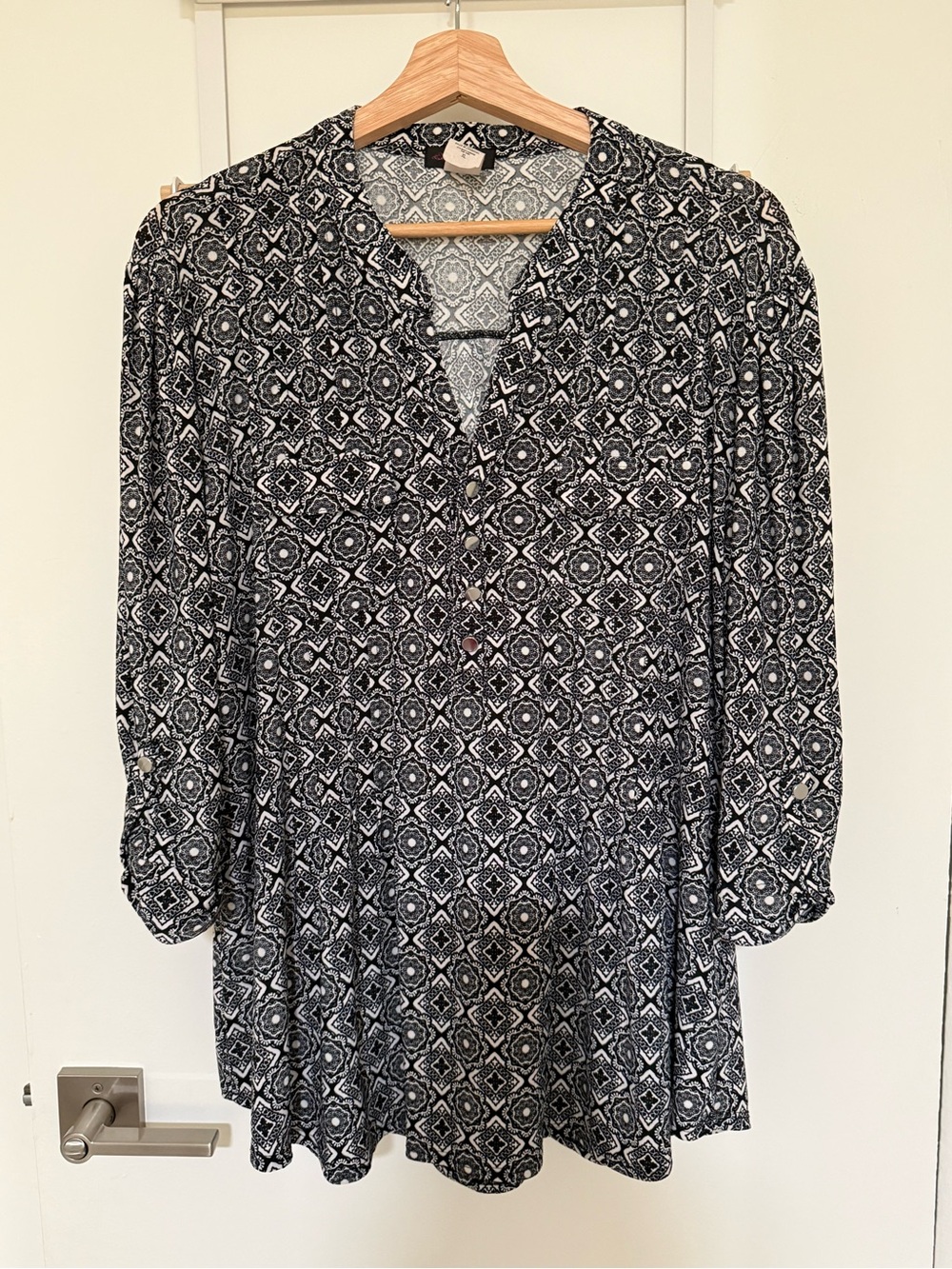 Black and White Printed Boho Blouse